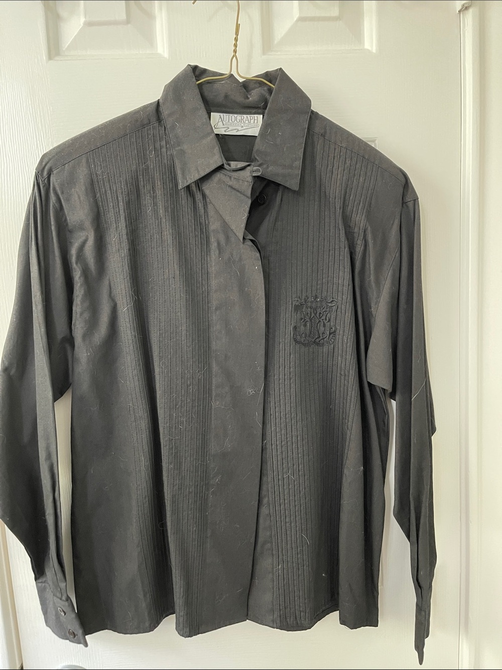 Autograph Women’s  Black Pin-Tuck Dress Shirt with Embroidered Crest